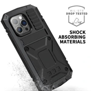 Protector Metal Gryp para iPhone, diseñado para resistencia extrema con estructura metálica.