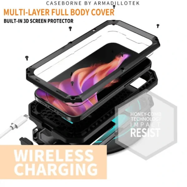 Protector Metal Slide para iPhone, resistente a caídas y condiciones extremas.