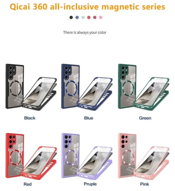 Case 360 con sistema magnético y soporte para carga inalámbrica.